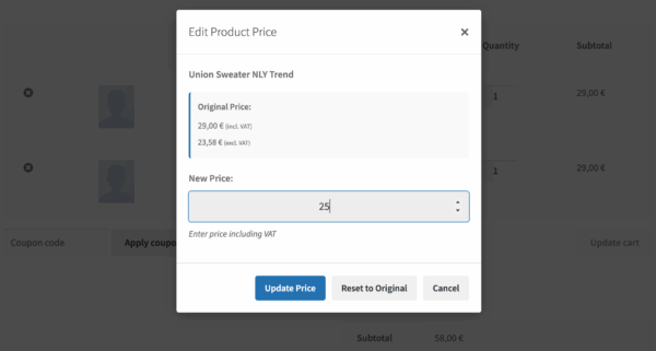Change product cart pricing while shopping as a customer