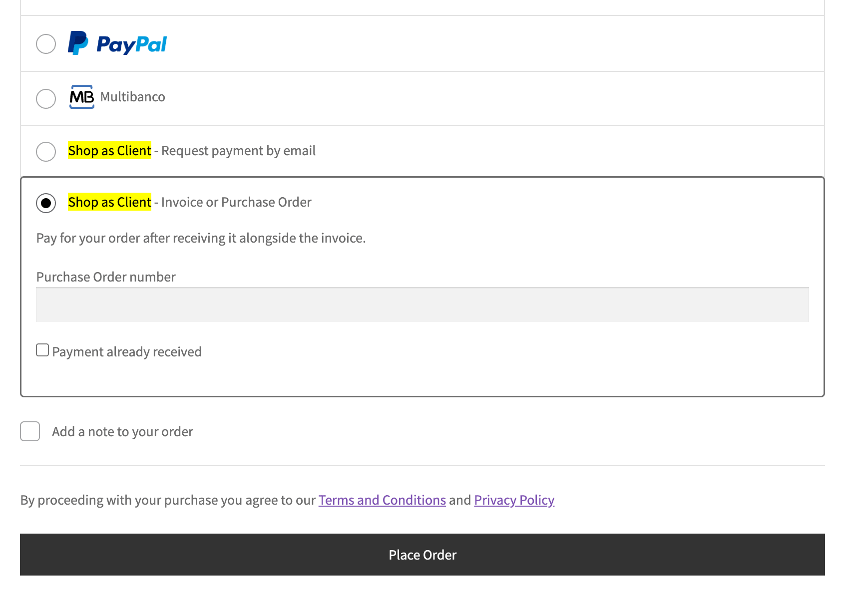 Request payment by email or set as Invoice / Purchase Order