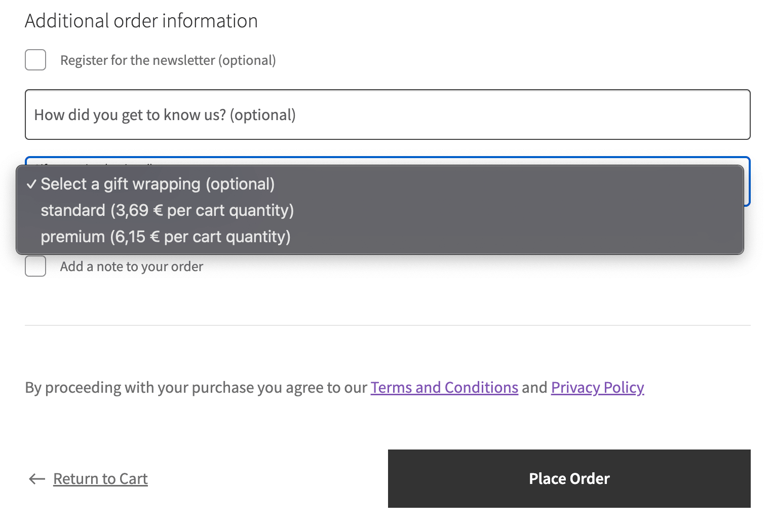 Select with fee per option field