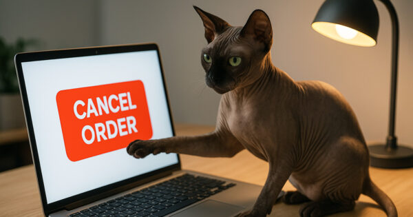 Maria (our mascot daughter) cancelling an order on the computer - AI generated