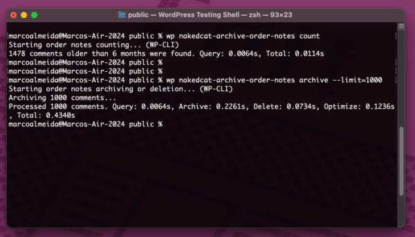 Archive Order Notes for WooCommerce WP CLI commands