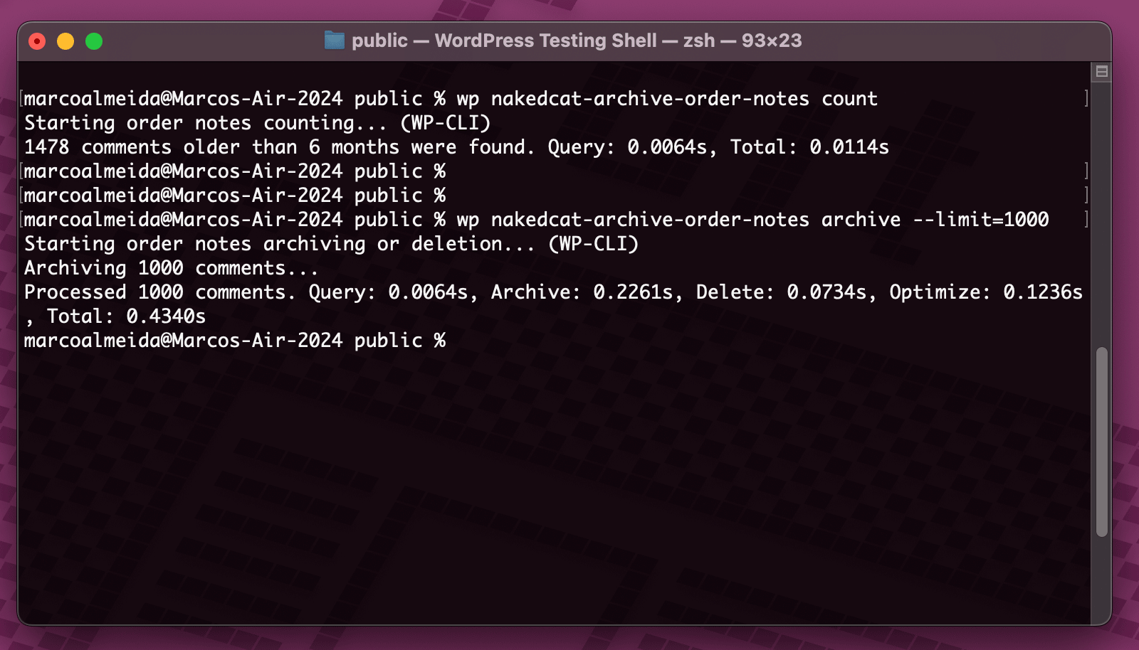 Archive Order Notes for WooCommerce WP CLI commands