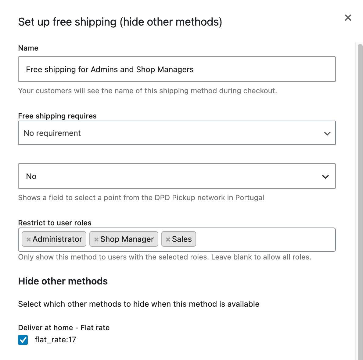 WooCommerce Free shipping only for specific user roles
